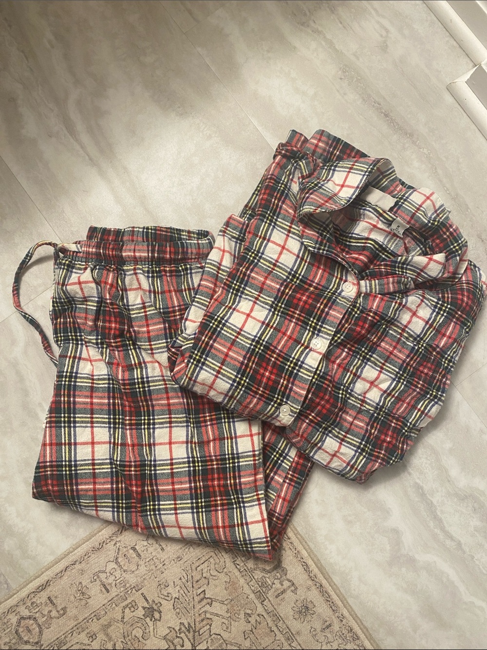 L.L. Bean Red, White, Black Plaid Flannel Pajama Set